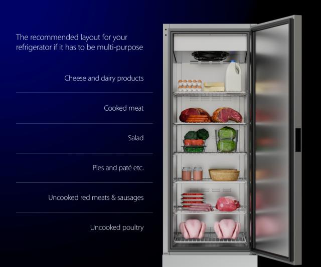 recommended layout for food storage in fridge
