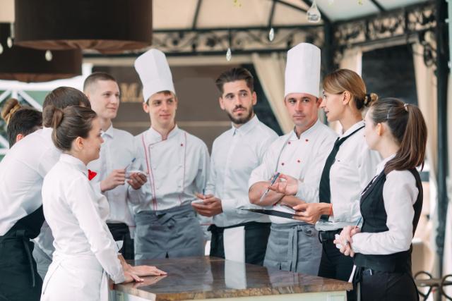 restaurant staff having a meeting